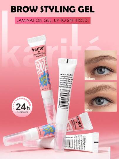 Gel de laminación de cejas con peine de estilo - Pegamento transparente para cejas de 24 horas para cejas esponjosas y levantadas, look natural con efecto plumoso, resistente al sudor y sin descamación, Gel de laminación de cejas, Neto: 12ml