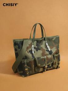 Original New Product Camouflage Green Tote Bag With Color Contrast Splicing Large Capacity Tote Bag Sports Bag Multi Pocket Tote Bag Travel Bag Shoulder Bag, Valentine's Day Halloween Christmas Gift Suitable For Work, Vacation, Travel, Shopping, Daily Party Activities Music Festival Autumn/Winter Edition - 迷彩綠 - 查看 4