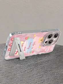 1pc Elegant Cute Paint Rabbit Feather Soft Phone Case Compatible With IPhone 11/12/13/14/15/16/17 Pro Max - Pink - View 3