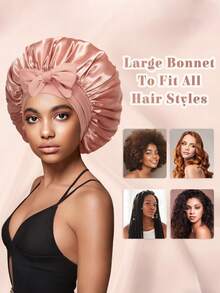 1 chiếc mũ ngủ lụa dành cho nữ, cỡ lớn, có dây thun điều chỉnh được, phù hợp với tóc xoăn hoặc tóc tết. - Nhiều màu - Xem 4