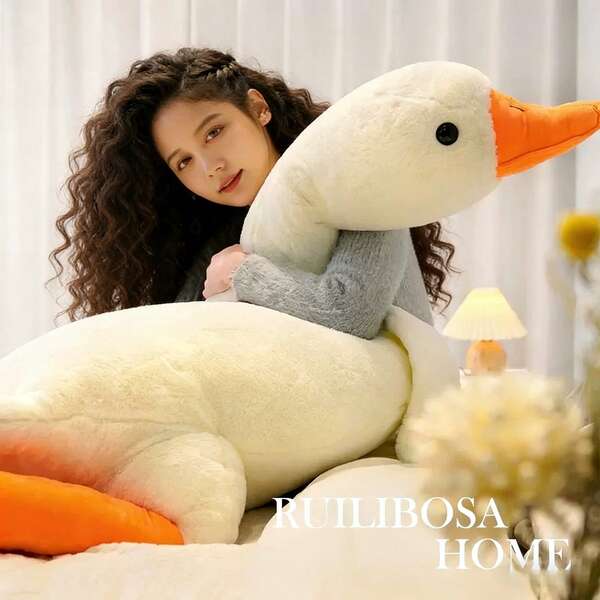 Juguete de peluche grande y esponjoso de pato, almohada para dormir, muñeco de peluche lindo de cisne o ganso, alfombra para el piso, regalo de San Valentín o cumpleaños para niños y niñas, juguetes de niña