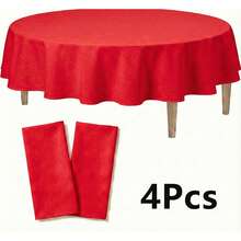 4/8/12 84 Inch Round Disposable Tablecloths, Thickened Waterproof PEVA Plastic Table Covers For Party, Wedding, Banquet & Daily Use - 紅色 - 查看 12
