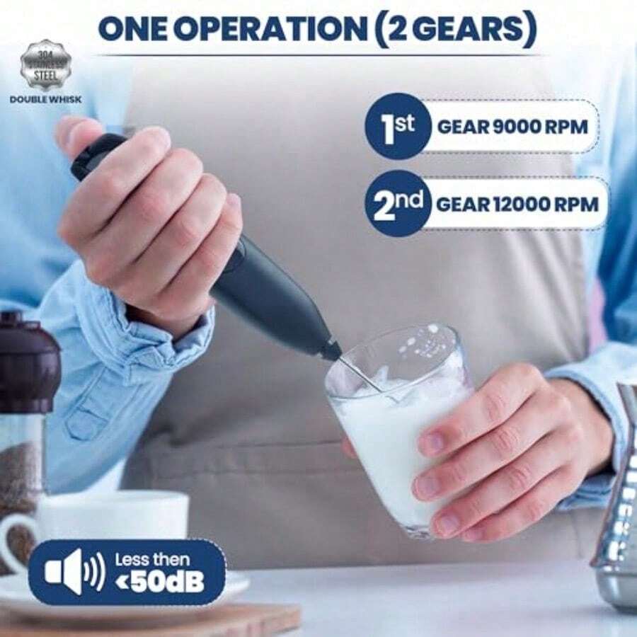 Espumador de Leche Inalámbrico Recargable con Base y Doble Batidor - Pequeño Batidor para Arte Latte, Batidora Eléctrica de Mano para Café, Espumador Portátil - Blanco - Ver 1