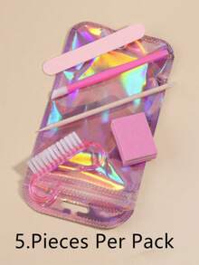 五合一便携式美甲美足套装 - 独立包装：双面指甲锉、木质角质层推棒、指甲清洁工具、指甲抛光块、亚克力美甲笔，用于自我护理和指甲修整 - 彩色 - 查看 2