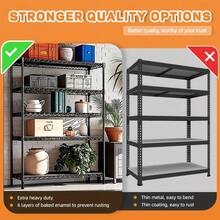 M MZG 2000 Lbs Heavy Duty Adjustable Metal Shelving Unit, 5-Tier Black Storage Shelf Multi-Use For Garage, Pantry, Kitchen, Warehouse, Basement, Closet – 17.7" D X 47.2" W  X 72" H - Kệ 5 tầng màu đen, kích thước 17.7" D x 47.2" W x 72" H - Xem 7