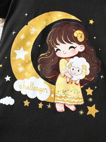 Ramadan Series Summer New Moon Sheep Print 4-Way Stretch Puff Sleeve Black Milk Silk Mid-Length Dress, Elegant And Warm, Suitable For Ramadan Gatherings - Black - View 4