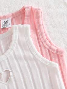 Conjunto de 4 piezas de estilo dulce para niñas bebé, conjunto de verano, incluye top acanalado con corazón hueco y transpirable + 2 shorts sueltos, adecuado para bebés de 0-1-2-3 años, bebé niña de 6-9 meses, para uso al aire libre, casual, fiesta, regalo de cumpleaños, regalo de vacaciones - Rosa - Ver 4
