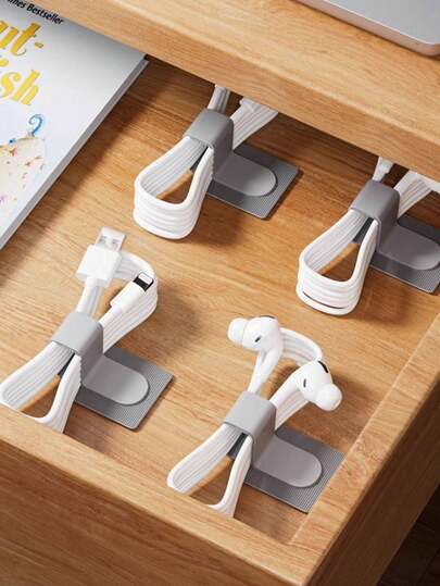 30pcs Cable Ties, Multifunctional Desktop Office Cable Management Straps, Nylon Tape Organizer, Cable Tidier With Hook And Loop And 3M Adhesive Backing, Great For Organizing Data Cables And Network Wires, Wire Clips And Holders