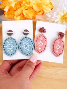 Geometric Flower Polymer Clay Cutter Kits, Boho Elegant Flower Shape Polymer Clay Cutters For DIY Earring Jewelry Making, High-Precision Plastic Crafting Molds Sets - Pink Clay Cutters - View 7