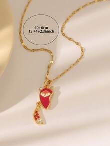 Couple's Fox Heart Pendant Necklace Set, Red Enamel Fully Studded Fox Tail Design, Valentine's Day Gift For Couples & Best Friends, Golden Jewelry - Multicolor - View 2