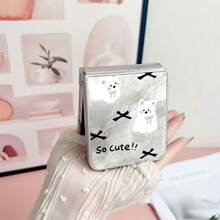 新款箔面纹理蝴蝶结小熊折叠手机壳，带链条，适用于三星 Galaxy Z Flip3 5G/Galaxy Z Flip 4 5G/Galaxy Z Flip 5 5G/Galaxy Z Flip 6 5G/Galaxy Z Flip 7 5G，可爱卡通可折叠屏幕保护膜 - 彩色 - 查看 3