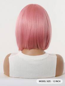 12-calowa krótka, falowana peruka syntetyczna dla kobiet, krótkie, proste włosy, odpowiednia na co dzień, święta, podróże, Halloween, Boże Narodzenie, Nowy Rok, karnawał, festiwal muzyczny, cosplay, idealna na prezenty dla dziewczyn, letnie prezenty na ukończenie szkoły, gotowe prezenty, prezenty na Halloween i Boże Narodzenie - Różowy - Zobacz 6