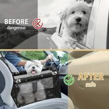 Pet Reinforce Car Booster Seat For Dog Cat Portable And Breathable Bag With Seat Belt Dog Carrier Safety Stable For Travel Look Out,With Clip On Leash With PVC Tube - Blue and White - View 9