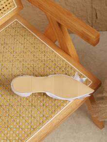 女士时尚尖头白色蝴蝶结玛丽珍休闲平底鞋，镂空凉鞋，春夏款 - 白色 - 查看 6