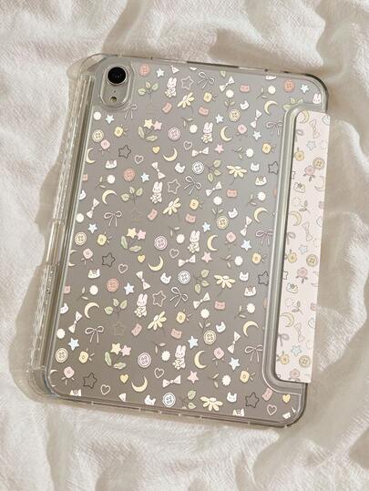 Cette belle et mignonne housse de protection en acrylique transparent et résistante aux chocs, avec motifs de fleurs, cœurs et lune, est compatible avec les iPad de 7e, 8e (10,2 pouces) et 10e génération. Elle est dotée d'un emplacement pour stylet, prend en charge la fonction de veille/réveil et offre plusieurs modes de support pliable, en faisant un cadeau idéal pour les fêtes.