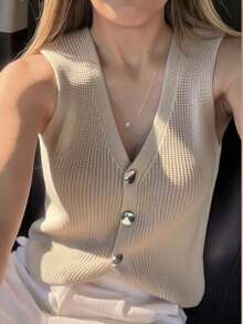 Elegant Women's Modal Vest With Buttons - Rose Red - View 8