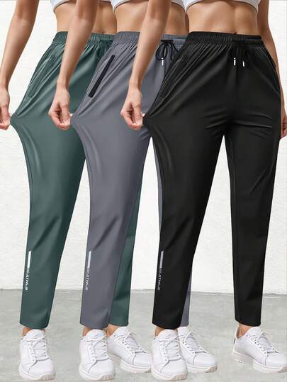 Women's Casual Sports Pants, Elastic Waist, Zipper Pockets, Fashion Print, Suitable For Fitness, Training, Outdoor Running, Spring/Autumn