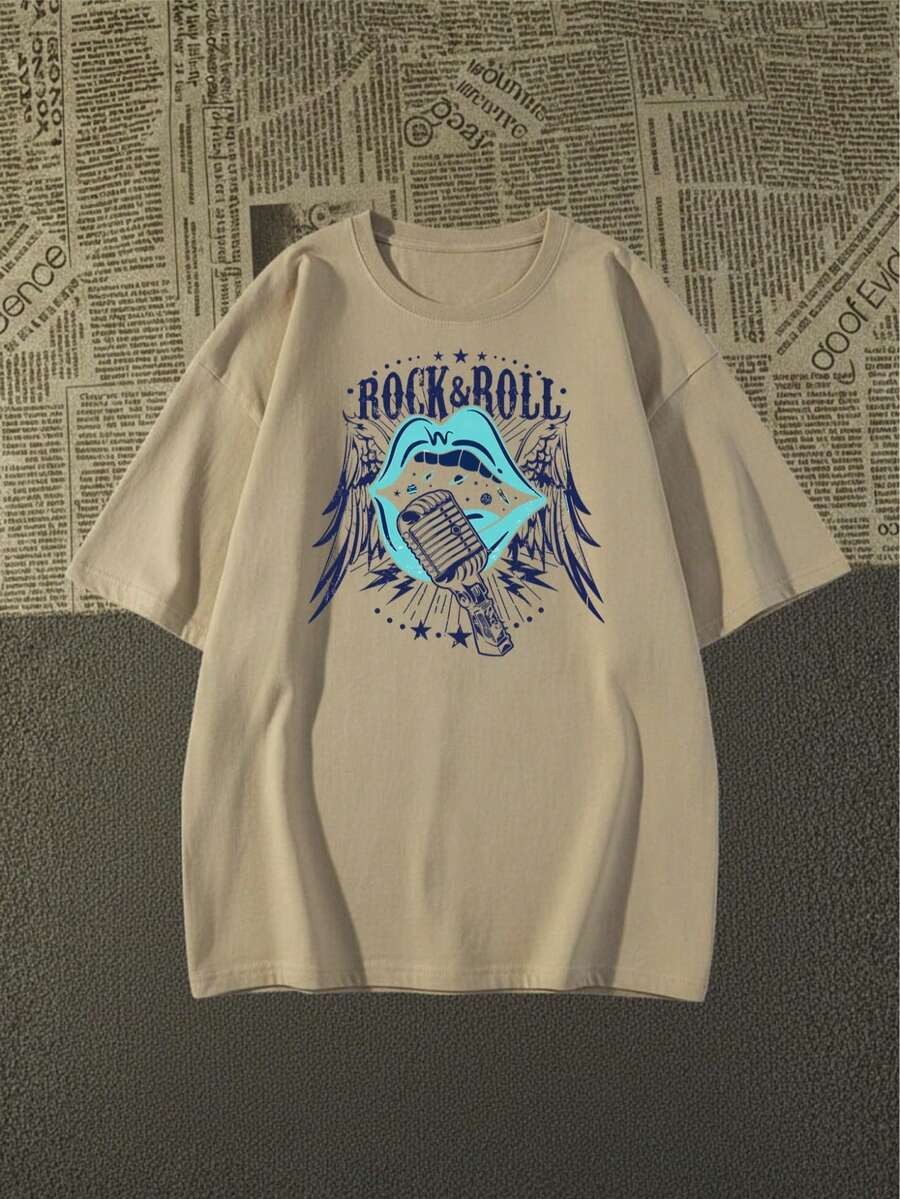 Premium Cotton Rock And Roll T-Shirt With Exclusive Language 2026 - 米色 - 查看 1