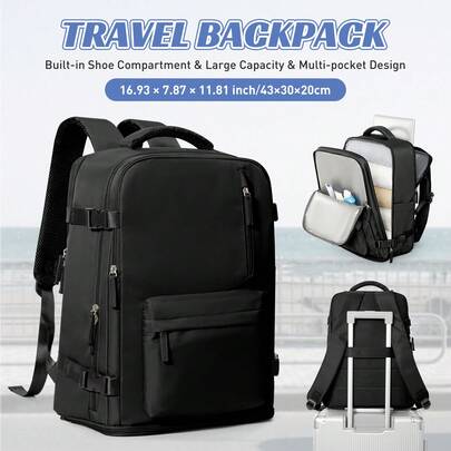Water Resistant Travel Backpack With Adjustable Strap, Laptop Backpack Fit 15.6inch Notebook, Airplane Approved Carry On Backpack, Weekender Overnight Backpack Luggage Bag, Versatile School Backpack For School, Work, Commute, Outdoor, Hiking, Camping, Vacation Essentials, New And Old Versions Are Shipped Randomly