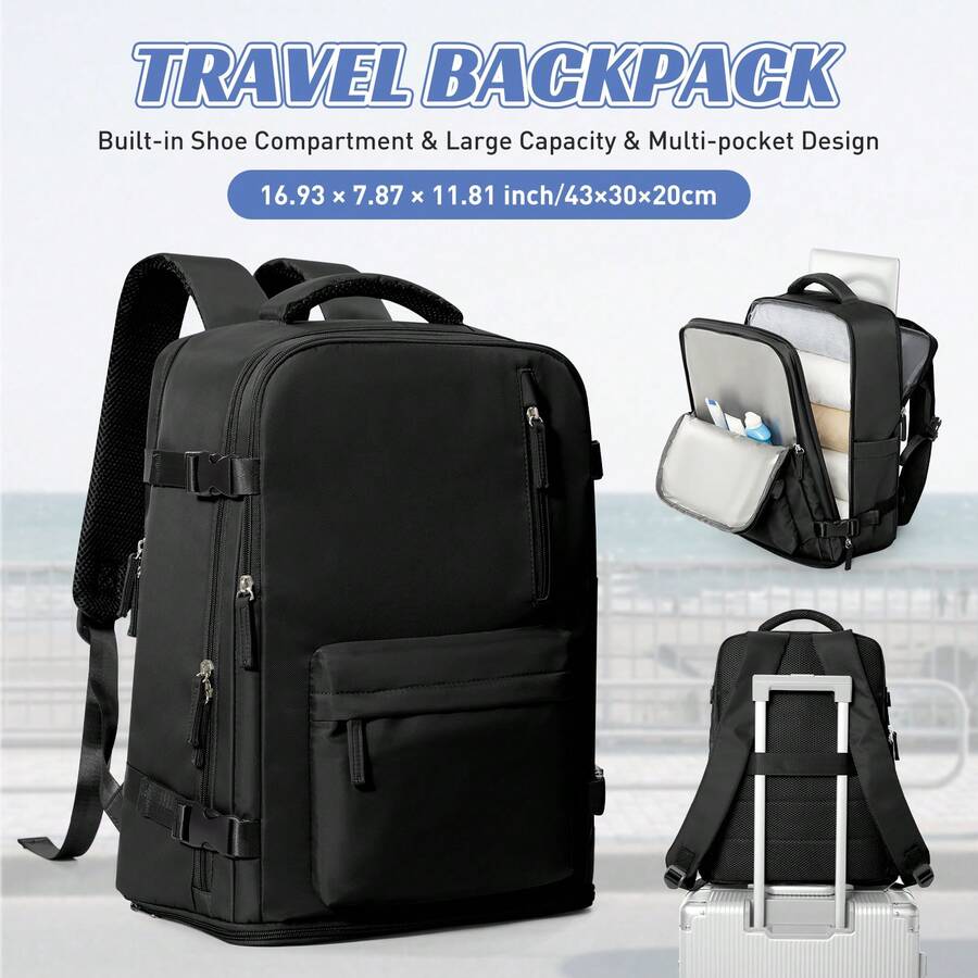 Ba lô du lịch chống nước cho laptop 15.6 inch, dây đeo vai có thể điều chỉnh, đạt tiêu chuẩn hành lý xách tay, đa năng cho chuyến đi cuối tuần, qua đêm, hành lý, đi học, đi làm, đi lại, hoạt động ngoài trời, leo núi, cắm trại, mẫu ngẫu nhiên (mới hoặc cũ).