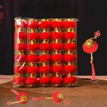 10/20/30个装丝绒红色灯笼 | 1.22英寸迷你悬挂球，配金色流苏和绳子，可重复使用，配有便捷夹子，适用于婚礼、圣诞节、中国新年装饰，可折叠设计，适用于卧室、花园、派对 - 无需工具，是室内/室外节日装饰的理想之选 - 紅色 - 查看 13