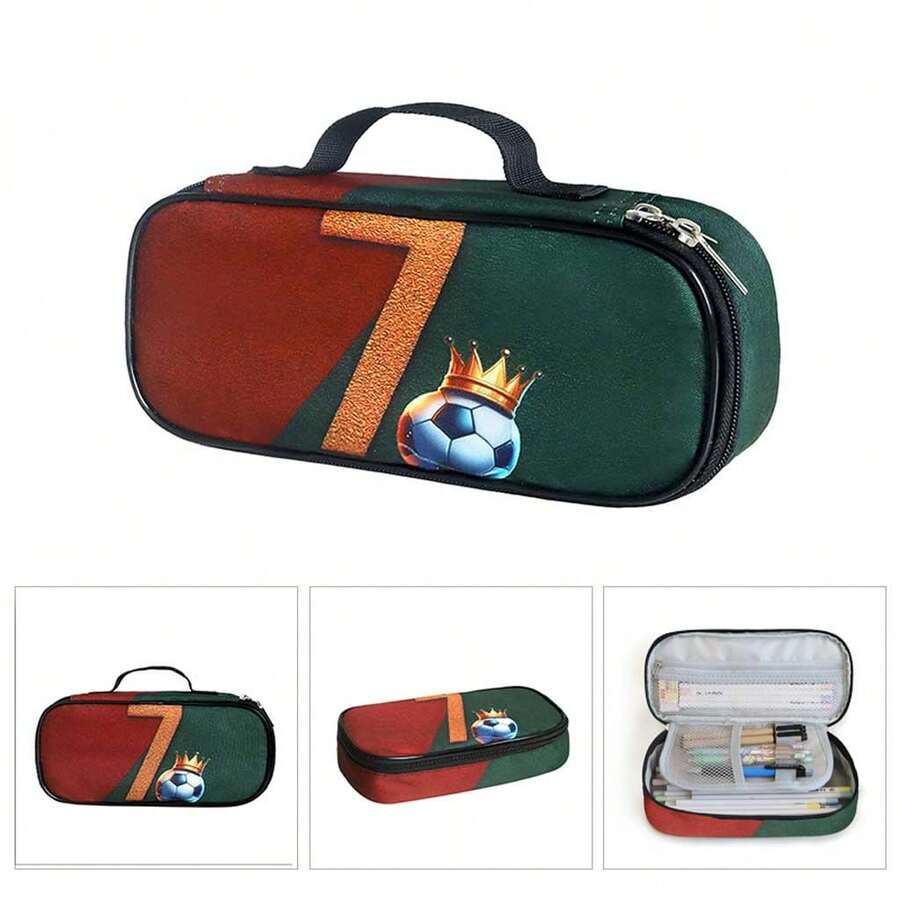 Unisex Football Printed Pencil Case With Compartments, Can Hold Pencils, Keys, Phones, Coins, Small Items, Suitable For School, Home, Gifts, Vacation, Holidays (Back To School, Christmas) - Football 7 - View 1