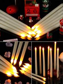 12/6/1pc White Flameless Electronic Candle, Dimmable Smokeless LED Candle For Wedding Decor, Birthday Party, Halloween, Autumn, Christmas, Romantic Starry Atmosphere Decoration - A - View 3