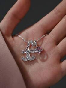 1pc Silver Necklace, Versatile Copper Alloy With Cubic Zirconia, Suitable For Dates, Gatherings, Gifts, And Daily Wear - Silver - View 3