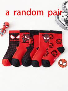 5 Pairs Marvel Superhero Venom & Spider-Man Socks, Cartoon Style Mid-Calf Socks For Boys & Girls, Autumn/Winter - Multicolor - View 12