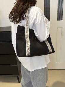 New Canvas Bag For Women, Large Capacity Shoulder Bag With Wide Strap, File Bag, Fashion Sweet Commuter Tote Bag - Multicolor - View 7