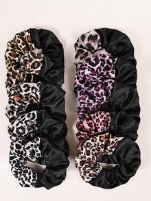 10pcs Elegant Leopard Print & Black Patchwork Scrunchies Hair Accessories For Women Hair Ties Ponytail Holder Scrunchy Hair Ties - Multicolor - View 4