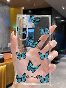 1pc Creative Fluttering Blue Butterfly Soft Phone Case, Compatible With Huawei Honor, Redmi, MOTO, Galaxy A04e/12/A13/A14/A34/A50/A52/A53/A54/S21/S22/S23/S24/S25/S25Ultra/S25FE/S26/S26 PLUS/S26 ULTRA/S26 EDGE, 6A/7A/8A, 12T/13T/15T/15T Pro - Clear - View 5