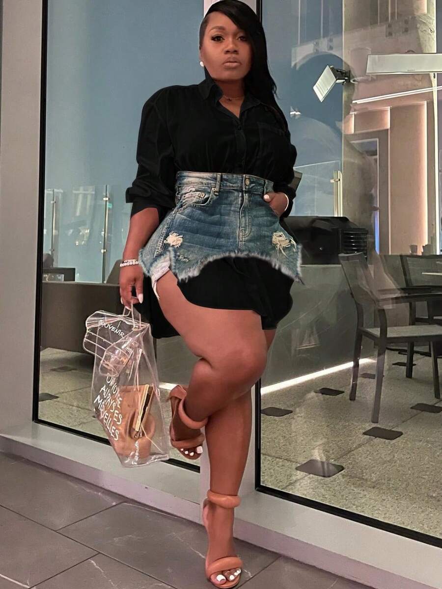 Women's Denim Skirt Fashion Slim Personality Elegant Temperament Irregular Design Sense Cute Denim Skirt - 黑色 - 查看 1