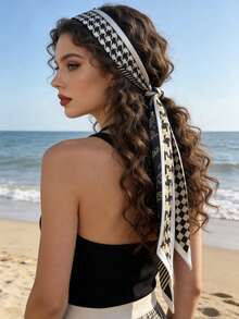 1件时尚百搭女士配饰，格子印花缎面长围巾/头巾 - 彩色 - 查看 5