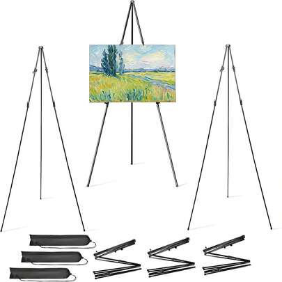 3-Pack Black Easel Stand For Sign, 66" Adjustable Portable Metal Display Easel With Tripod Base, Collapsible Sign Stand For Wedding Sign, Painting Canvas, Quick-Setup