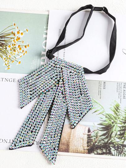 Sparkly Crystal Pre-Tied Tie, Rhinestone Decor Necktie For Y2K, Disco Party & Concert Fashion