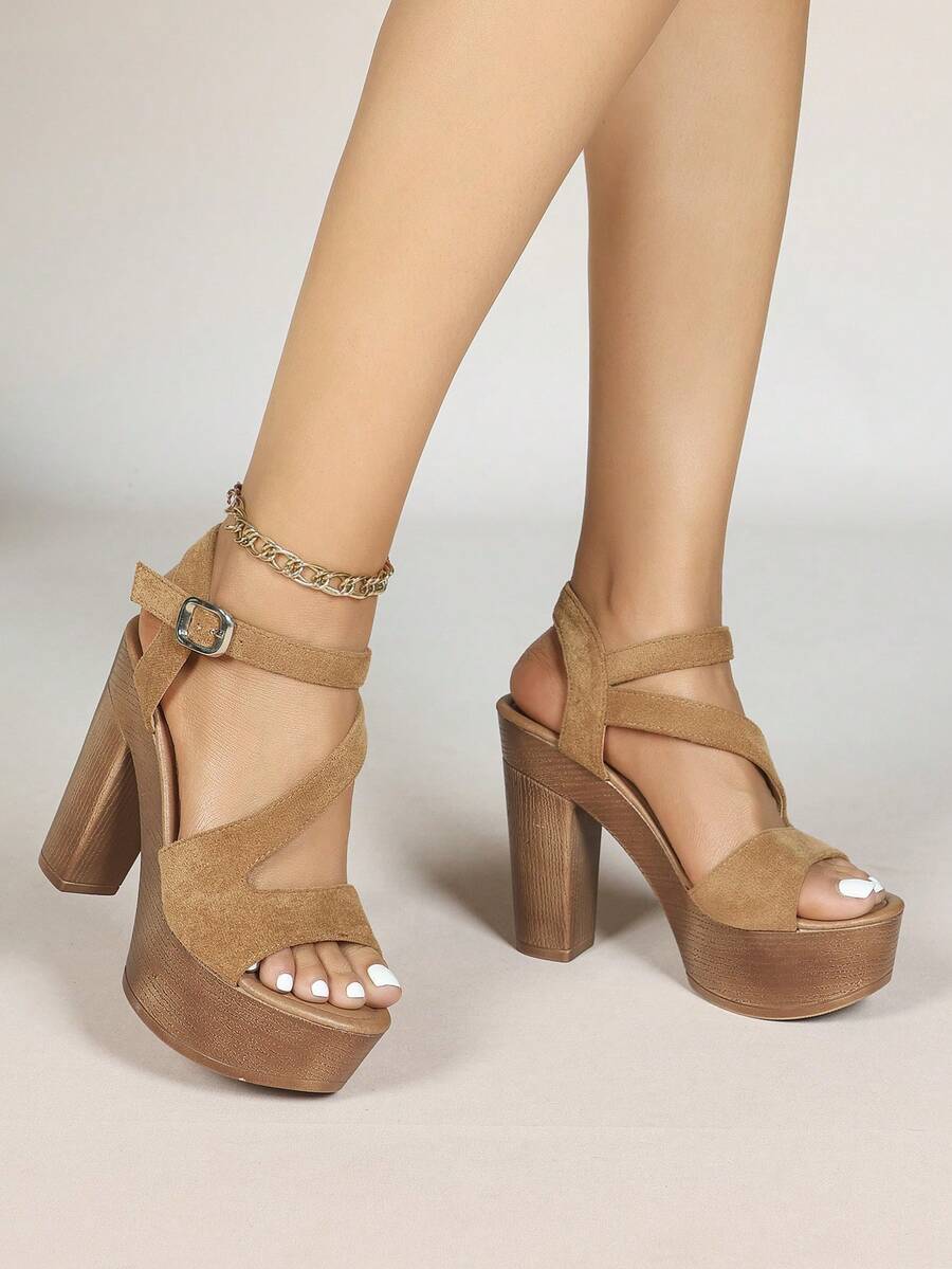 Women's Sandals, 2025 New Spring & Summer Fashion Sexy Open Toe Thick Heel Platform Waterproof Shoes - 棕色 - 查看 1
