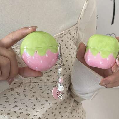 Minimalist Pink Strawberry With Strawberry Pendant Earphone Case Compatible With Huawei Freebuds 7i, New Freebuds Clip 2, Freebuds SE3, Freebuds 5i, Pro 3, Cute Korean Style Earphone Case