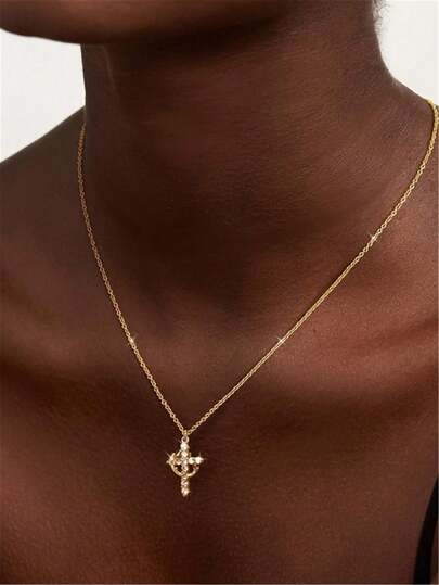 1pc Christian Crown Cross Pendant Necklace, Elegant Religious Jewelry For Women, Suitable For Daily Wear, Christmas And Valentine's Day Gifts, Versatile Accessory, Cross Necklace, Fashionable Chain Design, Exquisite Craftsmanship