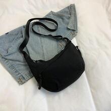 Fashionable Black Nylon Waterproof Shoulder Bag, Casual Minimalist College Style With Wide Strap, Multi-Zipper Design Suitable For Students, Daily Use, Shopping - Black - View 9