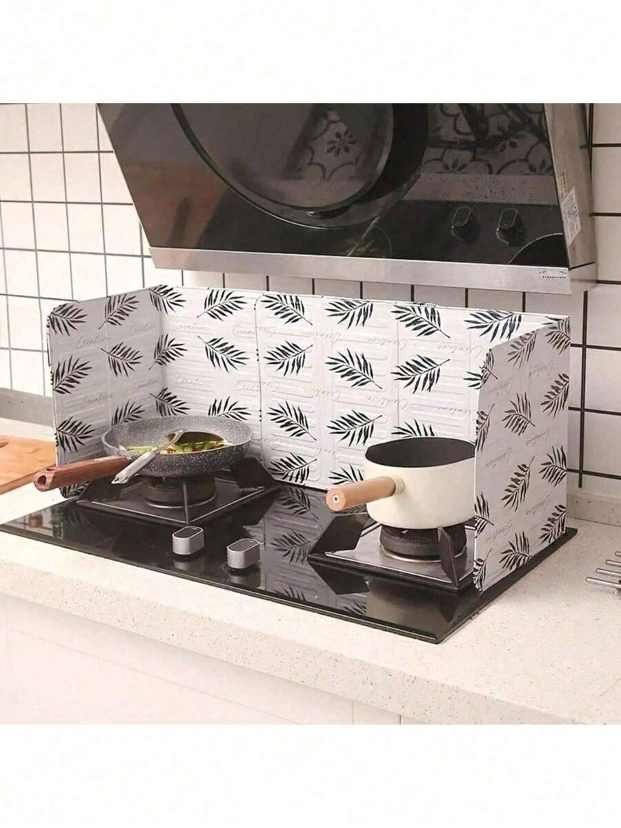 1pc Foldable Stove Splash Guard, Cute Cactus & Leaf Pattern, Heat Resistant, Easy To Clean Soft Foldable Cooking Splash Guard, Suitable For Frying And Stir-Frying, Essential Kitchen Item For Homemakers And Cooking Enthusiasts, Ideal For Home Kitchen Organization