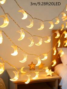 1pc 1.5/3/6m Plastic Ball&Moon Decorative Lights String, Battery-Powered Indoor Decorative LED Star Light String, Room Decoration, Bedroom Wall Decoration Moon String Light, Star And Moon Fairy Light String,Wedding Party Decorative Light String - 黃色 - 查看 18