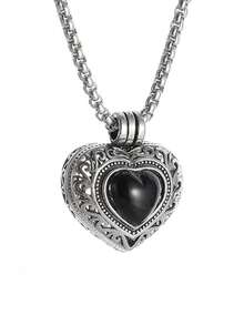 1件时尚朋克风心形高尔夫球盒项链，浪漫黑色宝石吊坠，男士周年纪念礼物，母亲节礼物 - 愛心盒子項鍊 - 查看 13