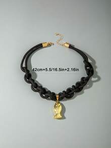 imoli 1件复古波西米亚风涤纶手工编织绳吊坠小鱼项链，适合中东、海滩、派对、珠宝礼品 - 彩色 - 查看 3