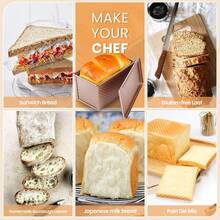Corrugated Bread Pan With Lid, Ensures Even Heat Distribution & Nonstick Release, Perfect For Homemade Bread - Gold - View 5