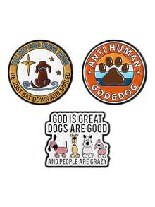 1Set ANTI HUMAN GOD&DOG Brooch Enamel Pins GOD IS GREAT DOGS ARE GOOD AND PEOPLE ARE CRAZY Brooches Clothes Lapel Badge Jewelry Gift - Multicolor - View 13