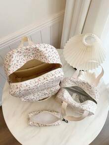 Fashionable Girl's Floral Double Backpack Combination Bag Student Schoolbag - Multicolor - View 11