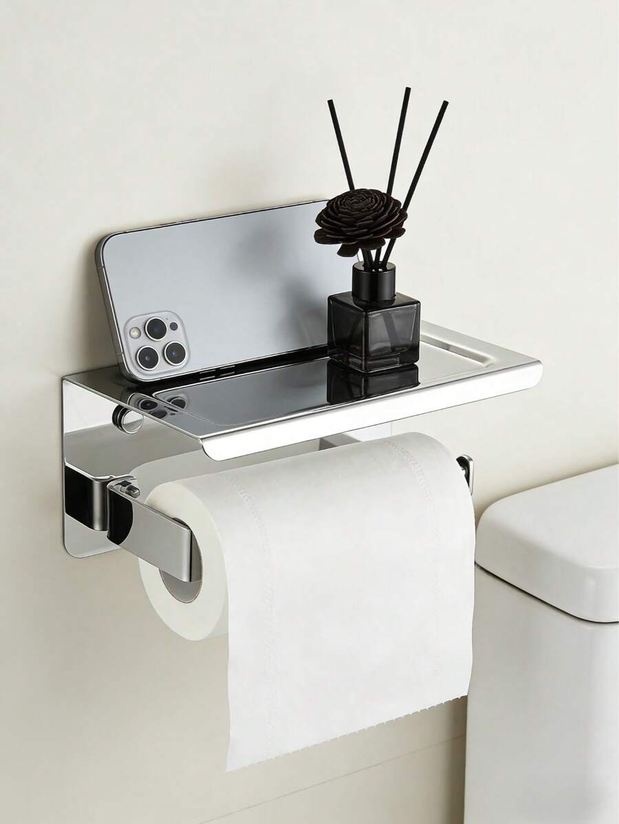 1pc Stainless Steel Toilet Paper Holder, Bathroom Accessories Tissue Roll Dispenser, Wall Mounted Toilet Paper Rack - Multicolor - View 1