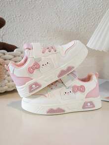 1 Pair Children's Casual Sneakers, 2025 All Season, Boys' Leisure Skate Shoes, New Low-Top Girls' White Shoes, Soft Bottom Fashion Skateboard Shoes, Fashionable Versatile Outdoor Running Shoes - Pink - View 4