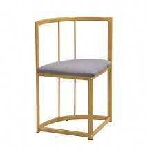 Set Of Six Tables And Chairs: (White Table With Black And Gold Iron Frame, Grey Chair Back Seat And Cushions), White, Gold. - Gold - View 8